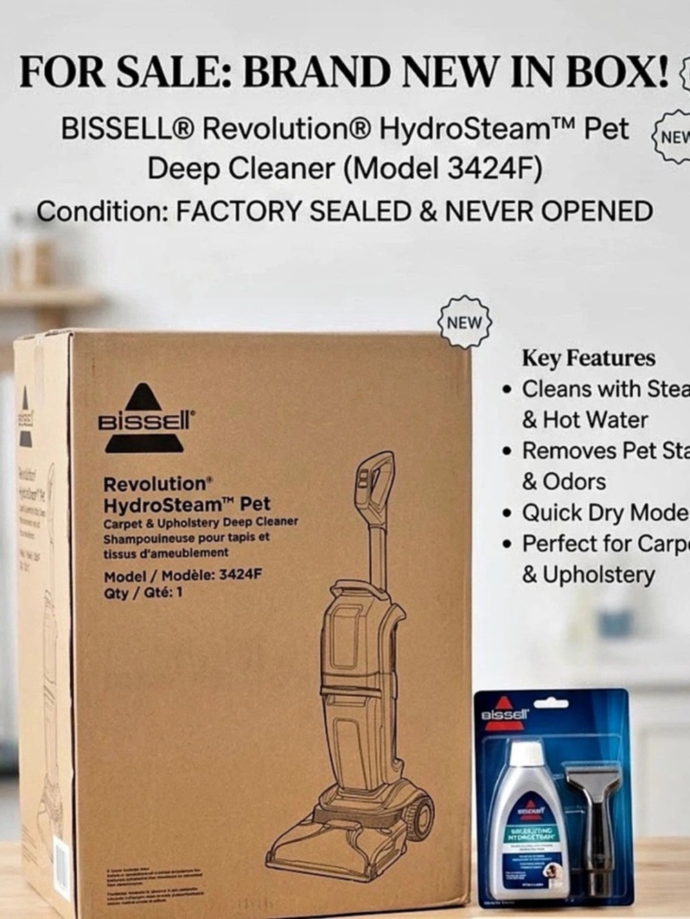 BISSELL Revolution HydroSteam Pet Carpet Cleaner New in Box